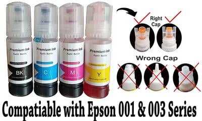 001 / 003 Refill Ink for EPSON Ink Tank Printer BKCMY 70 ML Dye Ink Each