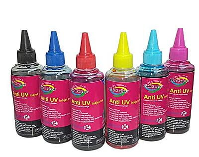 GOCOLOR Anti UV Refill Ink 100 ML X 6 Color Bottle for EPSON Printer (ID Card/Inkjet Paper & Film Printing)