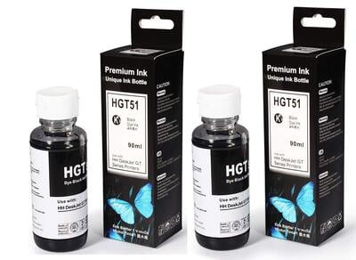 Compatible Ink for HP GT Series 310 315 319 419 5810 5820 5821 Ink Tank Printer (Cap Easy to Use Just Insert & It Will Automatically Fill/Shut) 2 Bottles of Black 90ml