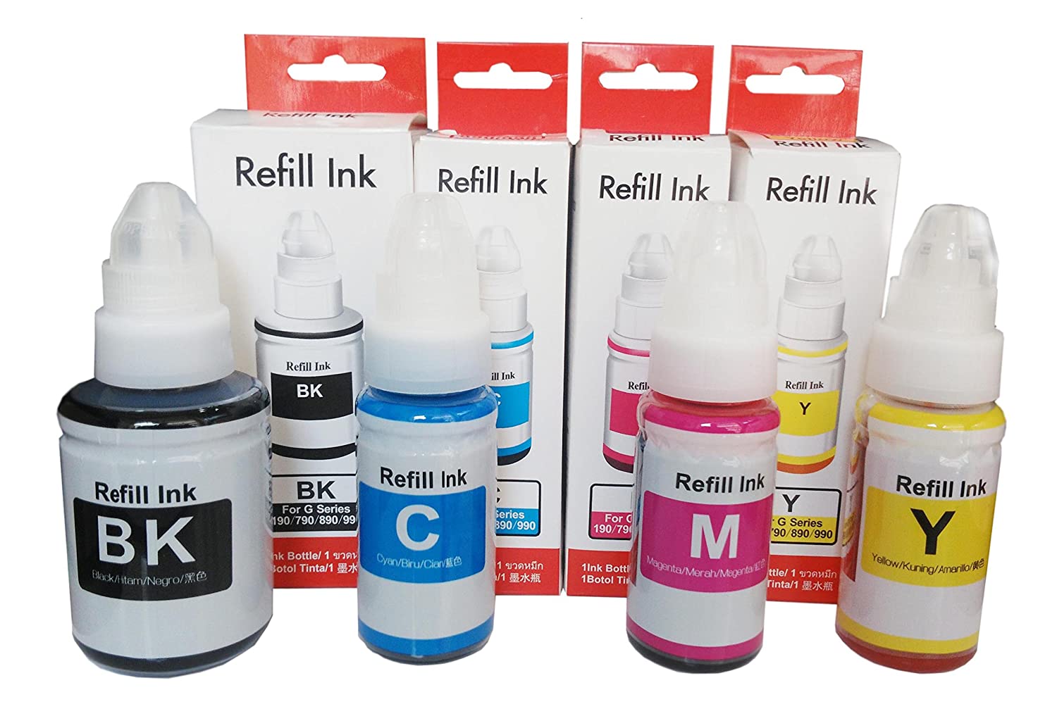 Gocolor Compatible (Gi790) Refill Ink Bottles for Can G Series Pixma 1000,1010,1100,2000,2002,2010,2012,2100,3000,3010,3012,3100,4000,4010 Printer 4 Bottle Combo Pack