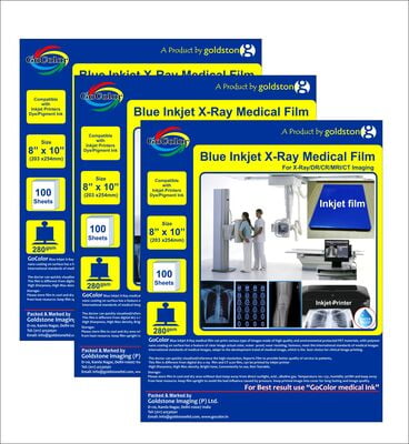 8" x 10 " Inkjet Medical Blue Film for X Ray imaging/Waterproof Film 100 Sheet Pack of  280 GSM / 210 Micron Pack of 3 packets