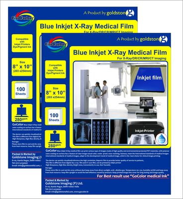 Inkjet Medical Blue Film for X Ray imaging/Waterproof Film/SIZE: 203mm x 254mm (8 inch X 10 inch) X 20 Sheet Pack of 280 GSM / 210 Micron PACK OF 2 Packts