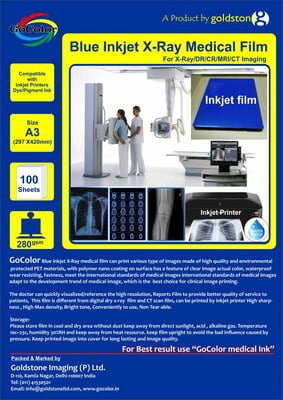 Inkjet Medical Blue Film for X Ray / SIZ A4 ( 210 mm x 297 mm ) X 100 Sheets