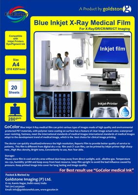 Inkjet Medical Blue Film for X Ray imaging Film/SIZ A4 ( 210 mm x 297 mm ) X 20 Sheets