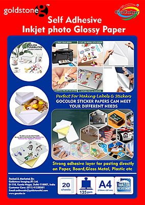 GoColor Self Adhesive Inkjet Paper - 135 Gsm A4 Size (210mm X 297mm) 20 Sheet