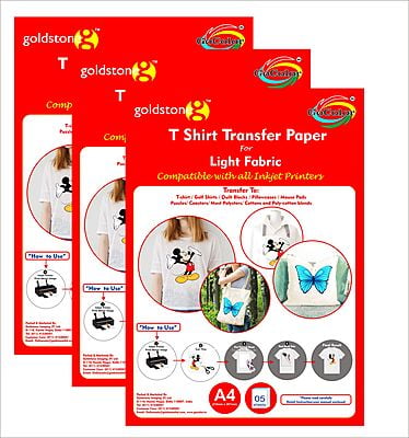T Shirt Transfer Inkjet Photo Paper for Light Fabrics A4/15 Sheets  3 PACKETS OF 5 SHEETS