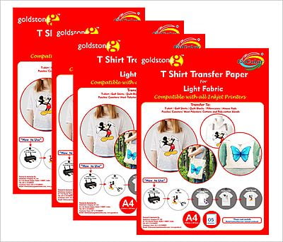 T Shirt Transfer Inkjet Photo Paper for Light Fabrics A4/20 Sheets 4 PACKETS OF 5 SHEETS