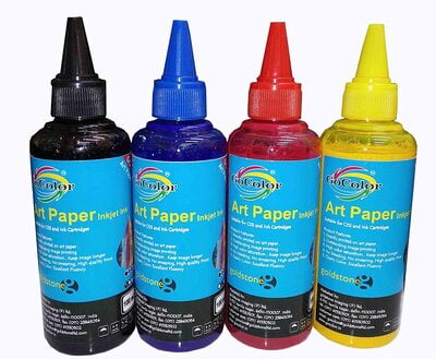 Art Paper Ink 100 ML X 4 Color Bottle for EPSON Printer (Printing UNCOATED Paper - Art & Chromo Paper Printing by Desktop Printer)
