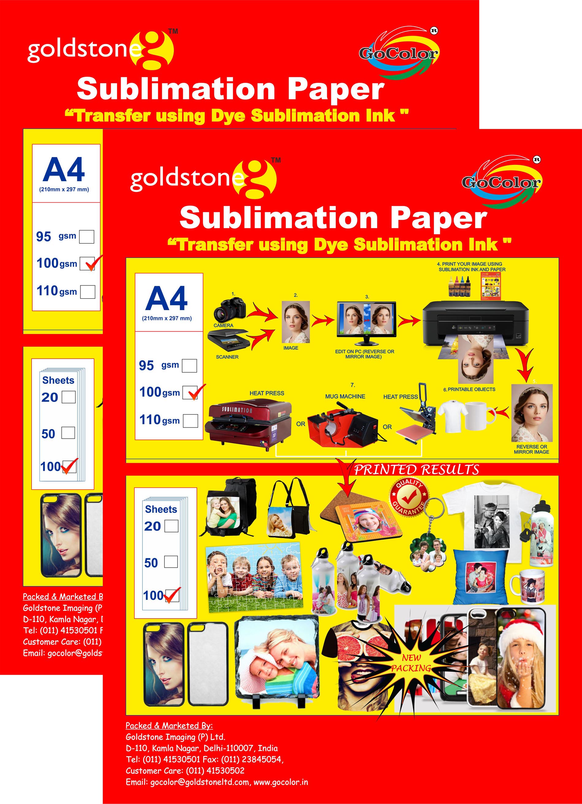GoColor High Quality Dye Sublimation Inkjet Paper 110 GSM A4/200 Sheets for Mug and T-Shirt Printing