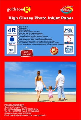 Inkjet High Glossy Photo Paper 180 GSM 4R (4"X6" & 102mmX152mm) /100 Sheets