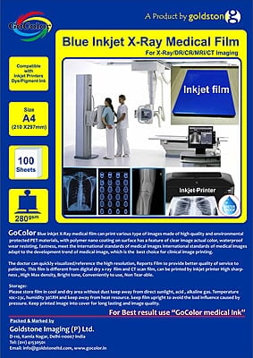 Inkjet Medical Blue Film for X Ray / SIZE A4 ( 210 mm x 297 mm ) X 100 Sheets