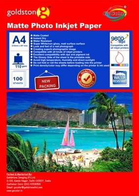 Matte Finish Inkjet Printable Paper (Luster Finish / Not Satin) 130 GSM -A4x100 sheets