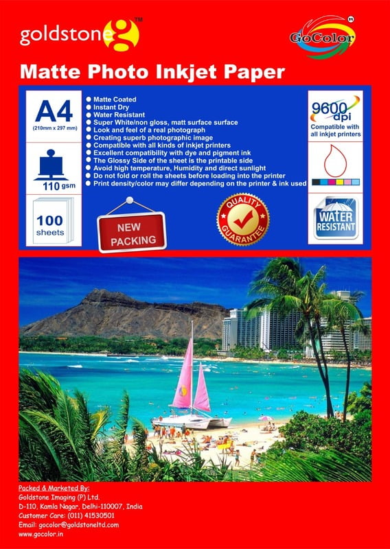 Matte Finish Inkjet Printable Paper (Luster Finish / Not Satin) 130 GSM -A4x100 sheets