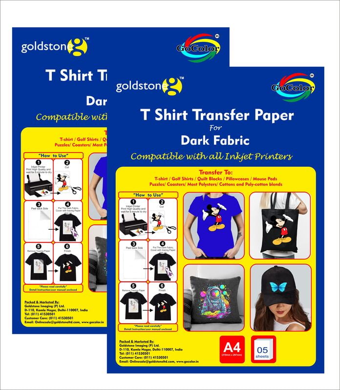 Tshirt Transfer Inkjet Photo Paper Dark Fabrics A4 x 10 Sheets (Make Custom T-Shirts at Home! As Simple as 1-2-3) (Dark) 2 PACKETS OF 5 SHEETS