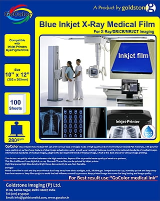Inkjet Medical Blue Film for X Ray / SIZE 10" x 12" X 100 Sheets