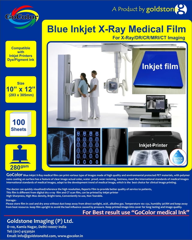 Inkjet Medical Blue Film for X Ray / SIZE 10" x 12" X 100 Sheets Inkjet Medical Blue Film for X Ray / SIZE 10" x 12" X 100 Sheets