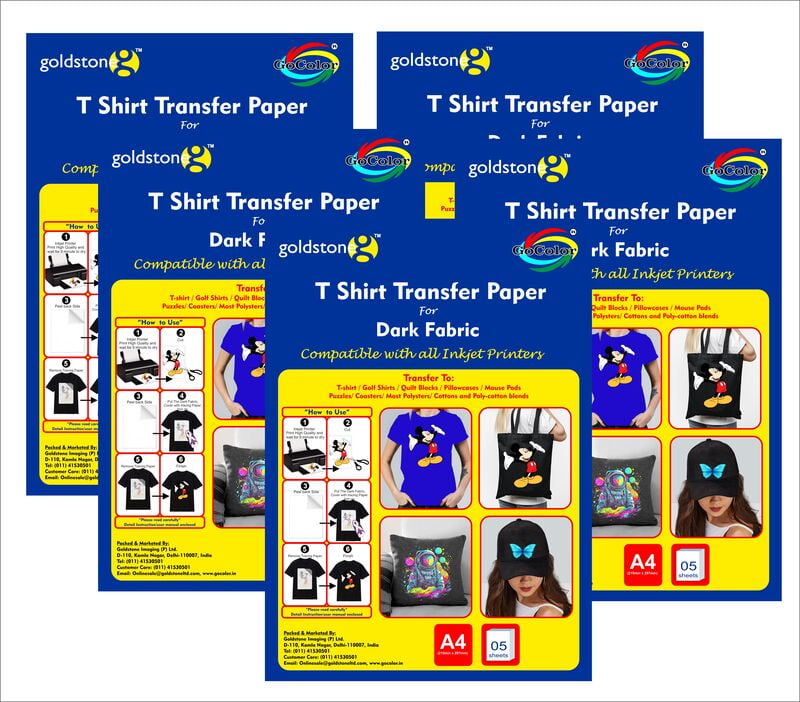 Tshirt Transfer Inkjet Paper Dark Fabrics X 5 Pack Combo (A4Zize 25 Sheet) Make Custom Tshirts at Home! As Simple as 1-2-3